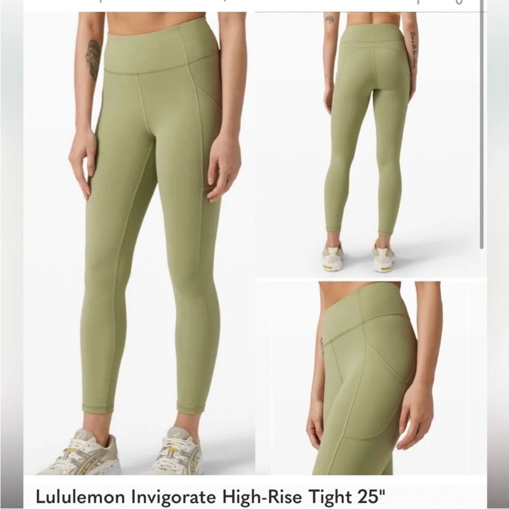 Lululemon Invigorate High-Rise Tight 25" Vista Green EUC Size 6 Side Pockets